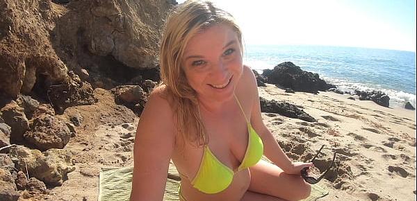  Stepmom on vacation seduces stepson on the beach (POV) - Erin Electra